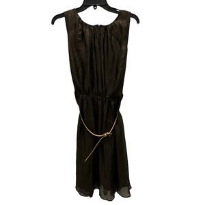 LOFT Dark Gold Belted Gauzy Dress Size 6